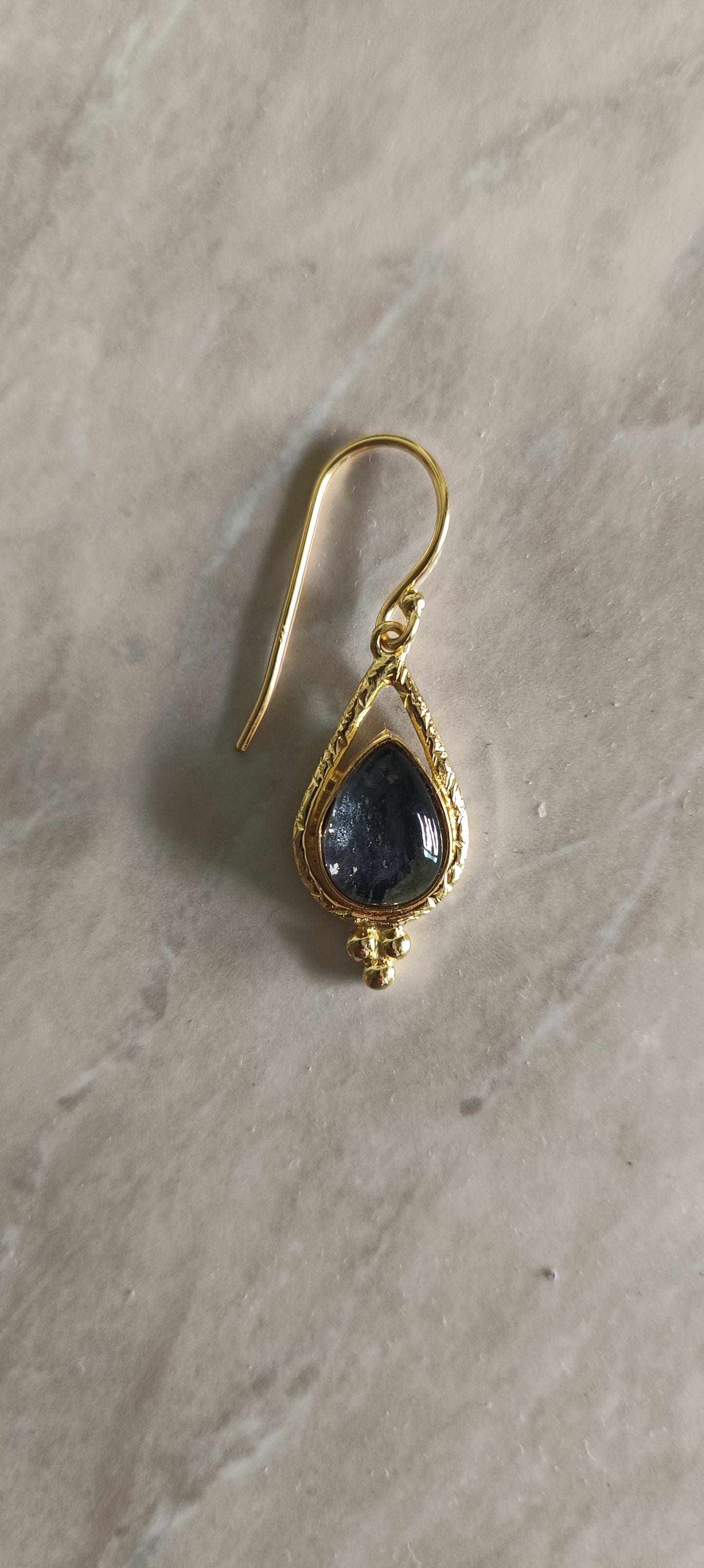Evoque Black Apache 18Kt Gold Vermeil Tear Drop Earrings (925 Silver)