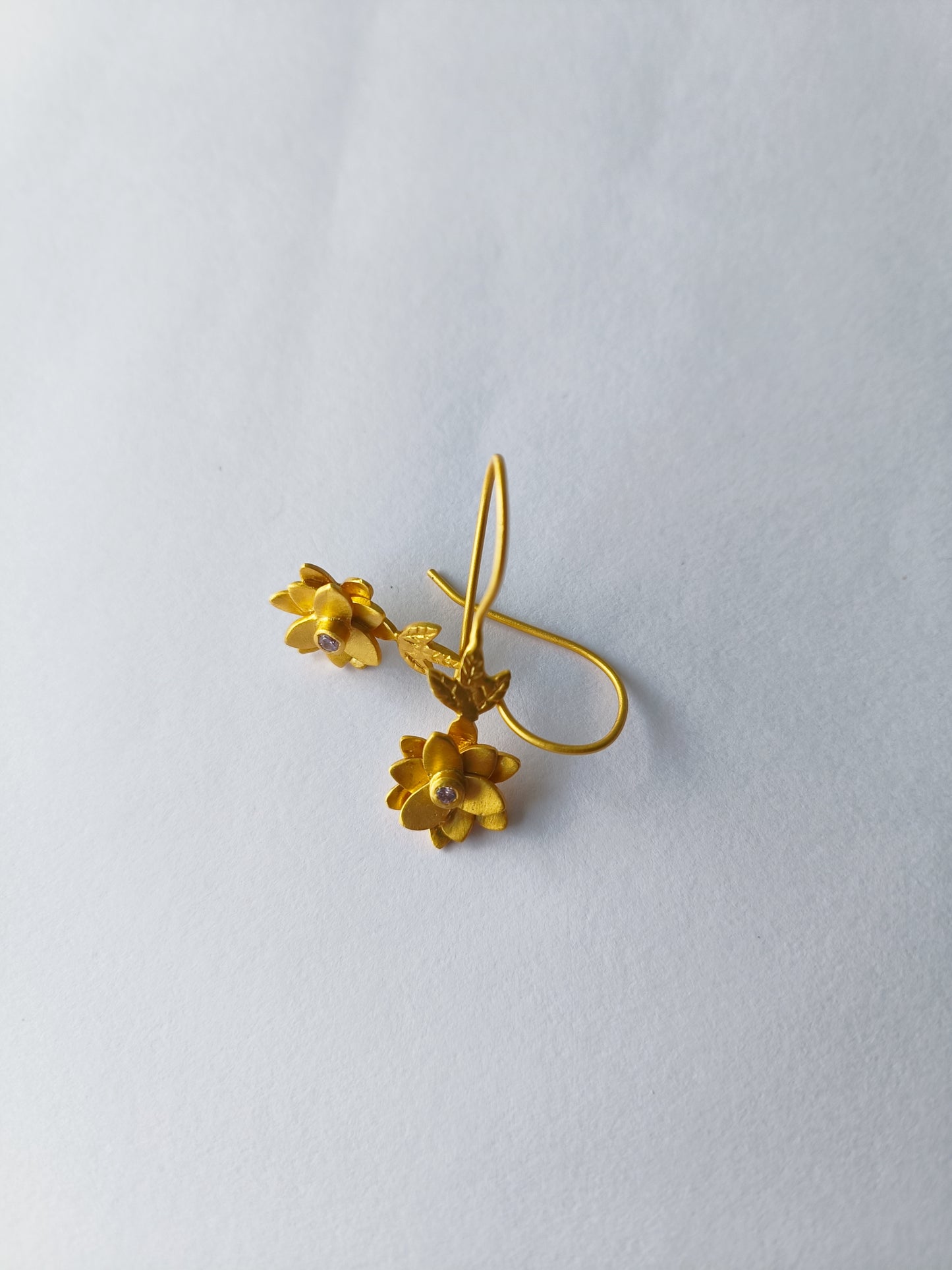 Golden Blossom Hoop Earrings with Zirconia