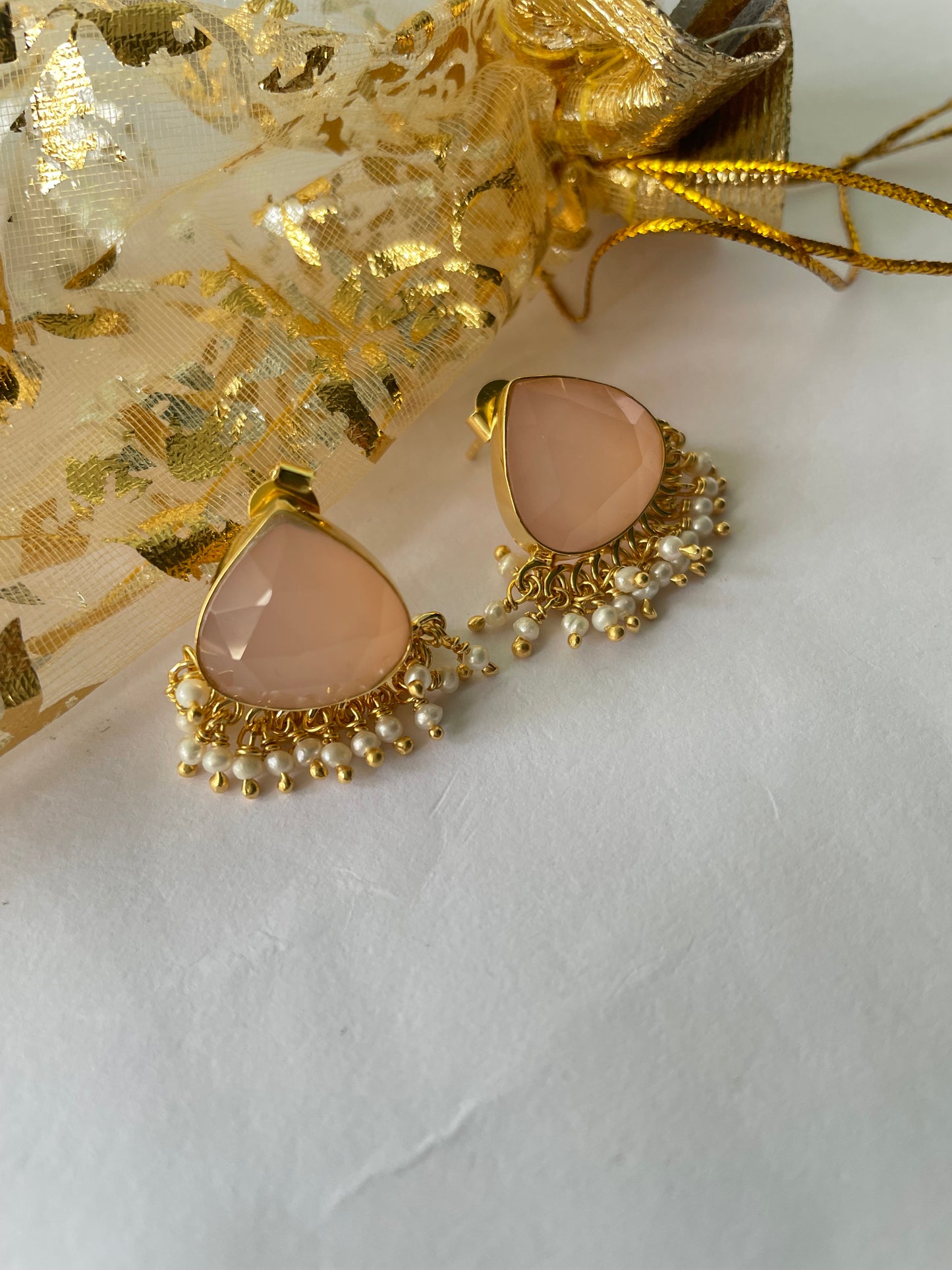 Rose Chalcedony Jhumka Earrings