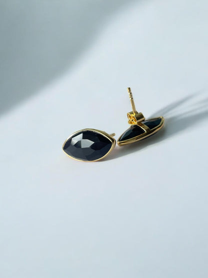 Classic Black Onyx Modern Stud Gold Vermeil Earrings (5X Gold Plated 925 Silver)