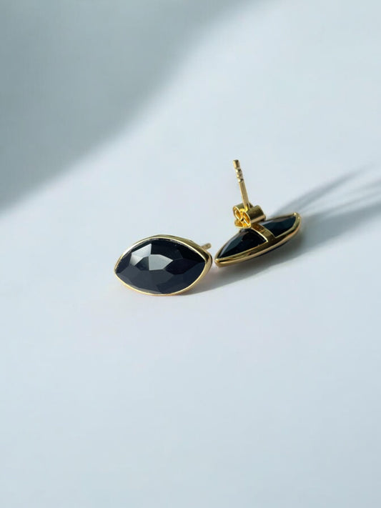Classic Black Onyx Modern Stud Gold Vermeil Earrings (5X Gold Plated 925 Silver)