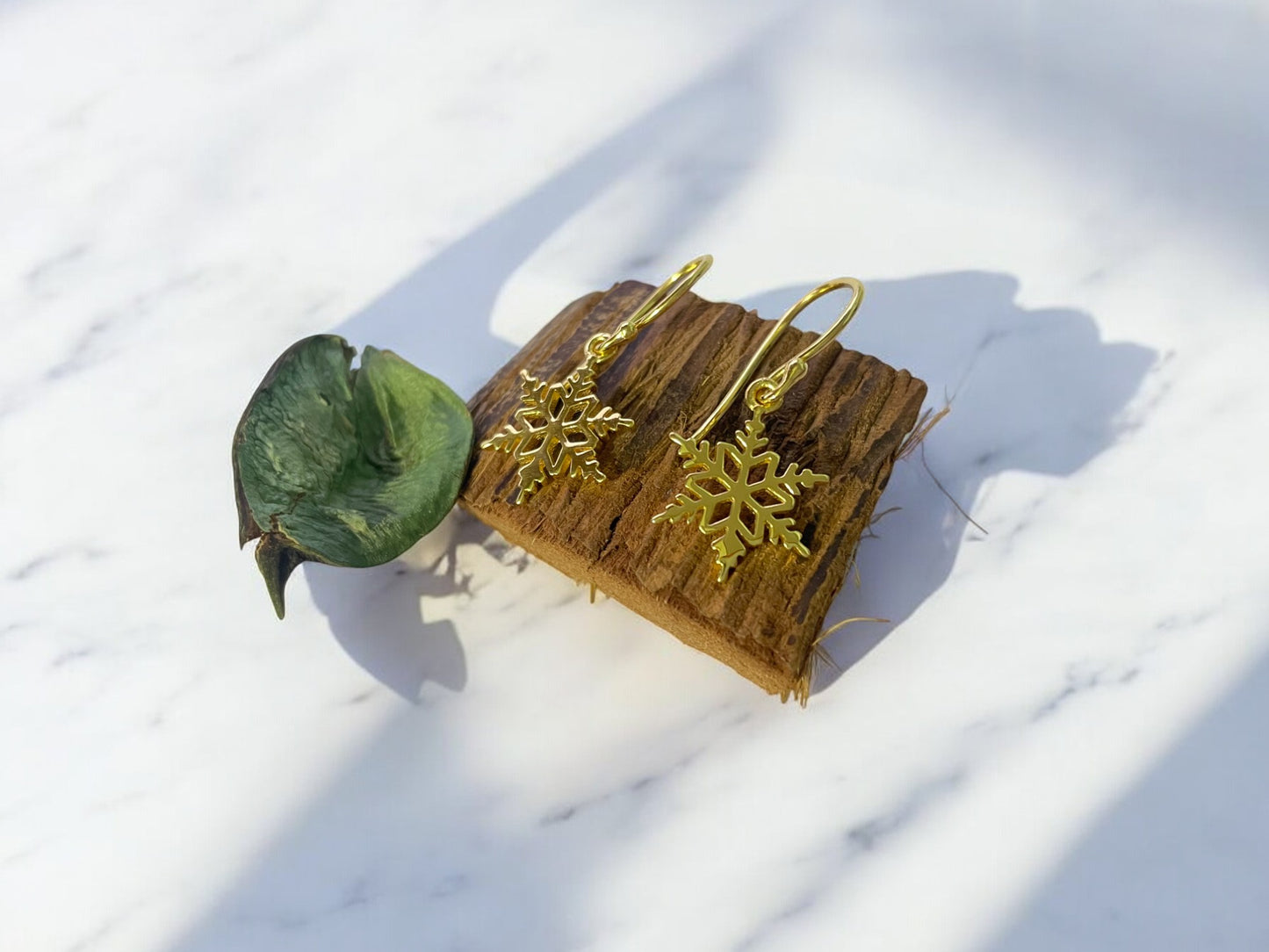Gold Vermeil Snowflake Earrings (5X Gold Plated)