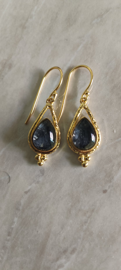 Evoque Black Apache 18Kt Gold Vermeil Tear Drop Earrings (925 Silver)