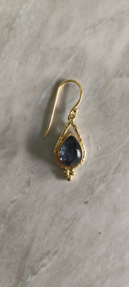 Evoque Black Apache 18Kt Gold Vermeil Tear Drop Earrings (925 Silver)