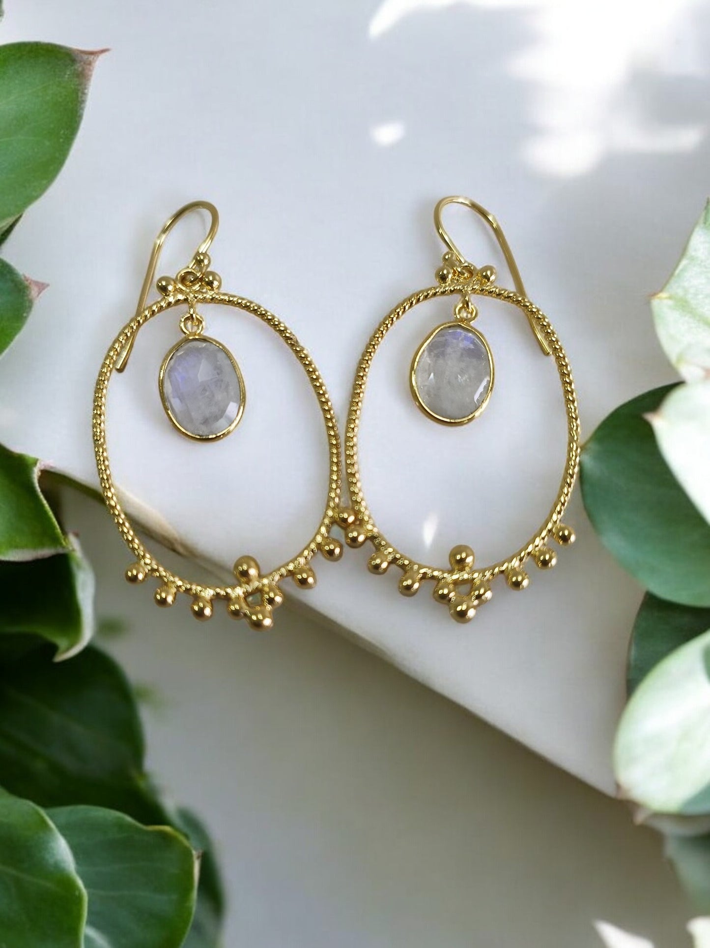 Classic Moonstone Hoop Earrings