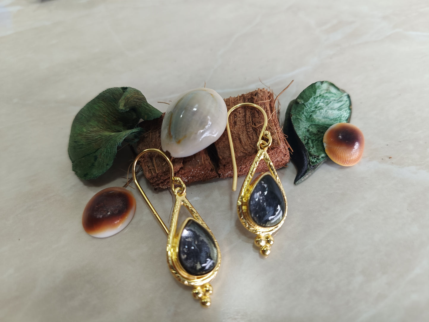 Evoque Black Apache 18Kt Gold Vermeil Tear Drop Earrings (925 Silver)