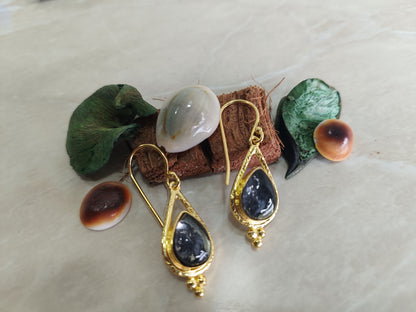Evoque Black Apache 18Kt Gold Vermeil Tear Drop Earrings (925 Silver)