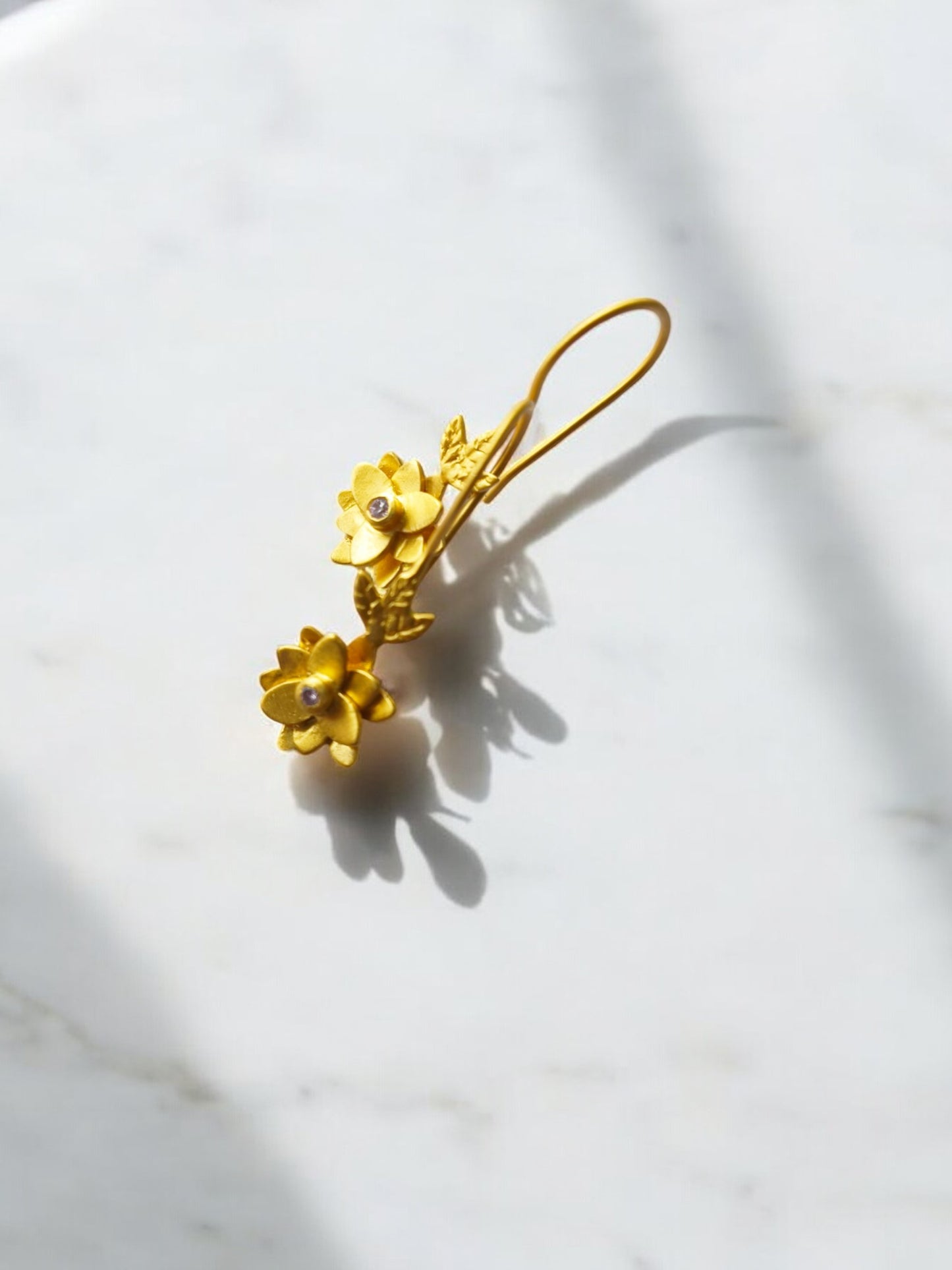Golden Blossom Hoop Earrings with Zirconia