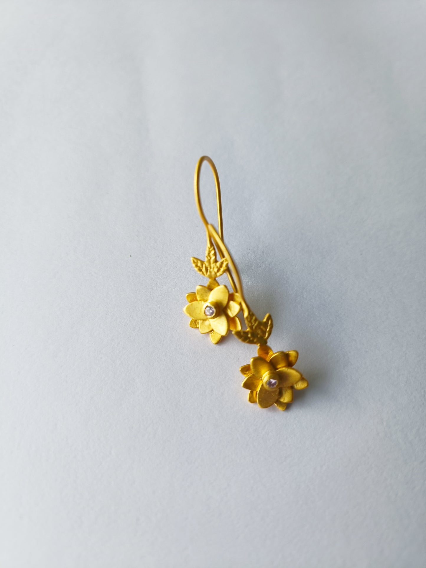 Golden Blossom Hoop Earrings with Zirconia