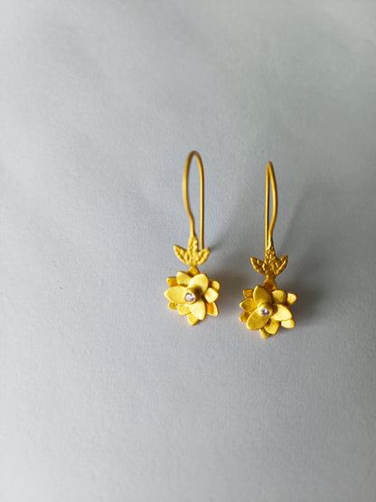 Golden Blossom Hoop Earrings with Zirconia