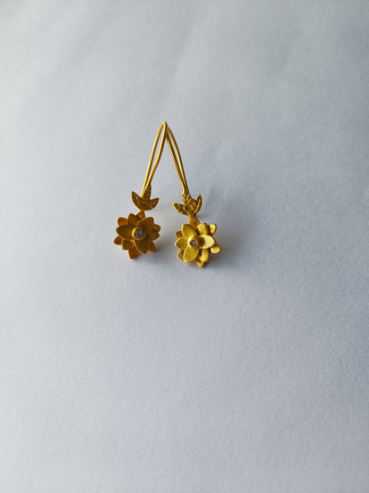 Golden Blossom Hoop Earrings with Zirconia
