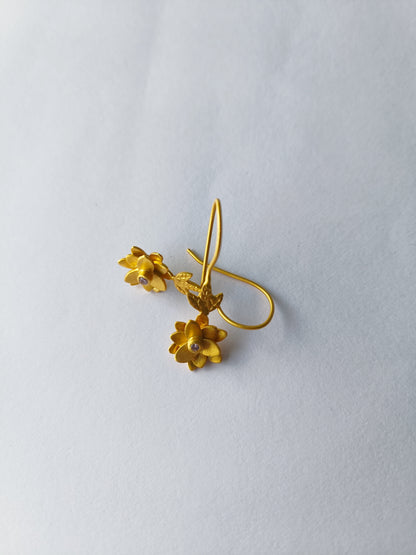 Golden Blossom Hoop Earrings with Zirconia