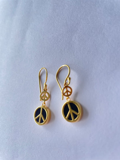 Black Onyx Peace Charm 18Kt Gold Vermeil Earrings (925 Silver Inside)