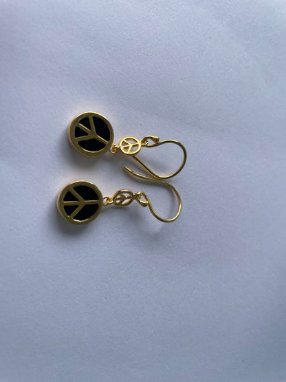 Black Onyx Peace Charm 18Kt Gold Vermeil Earrings (925 Silver Inside)