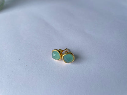 Sophisticated Gold Vermeil Aqua Chalcedony Stud Earrings (5X Gold Plated)