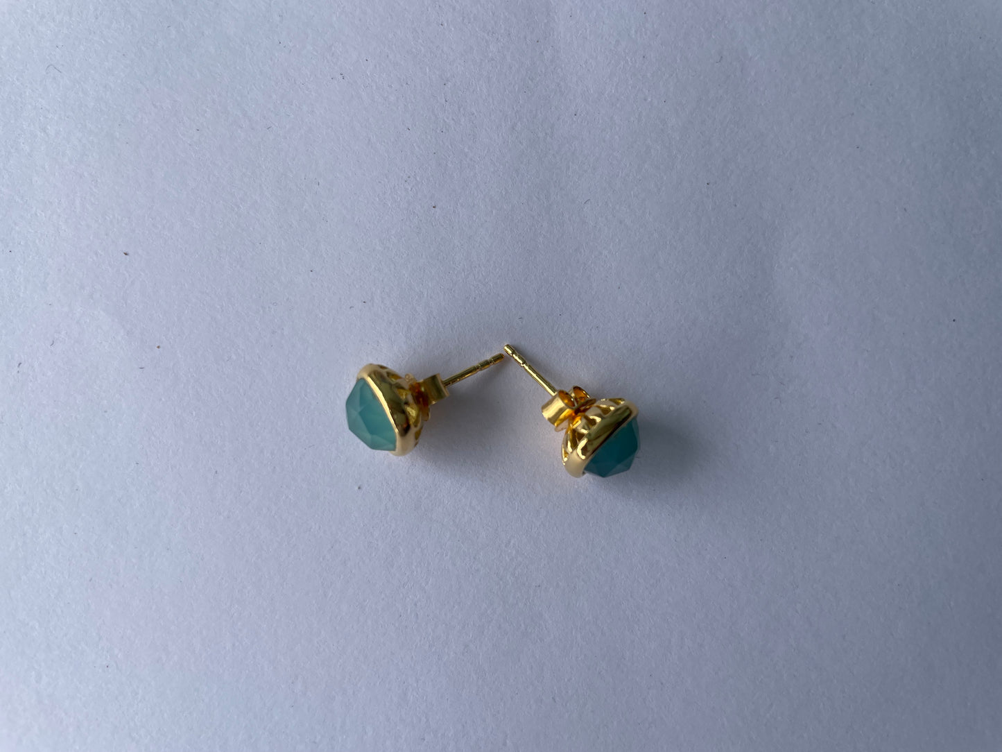 Sophisticated Gold Vermeil Aqua Chalcedony Stud Earrings (5X Gold Plated)