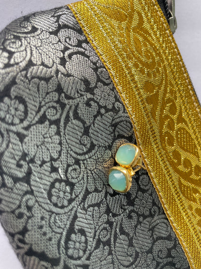 Sophisticated Gold Vermeil Aqua Chalcedony Stud Earrings (5X Gold Plated)