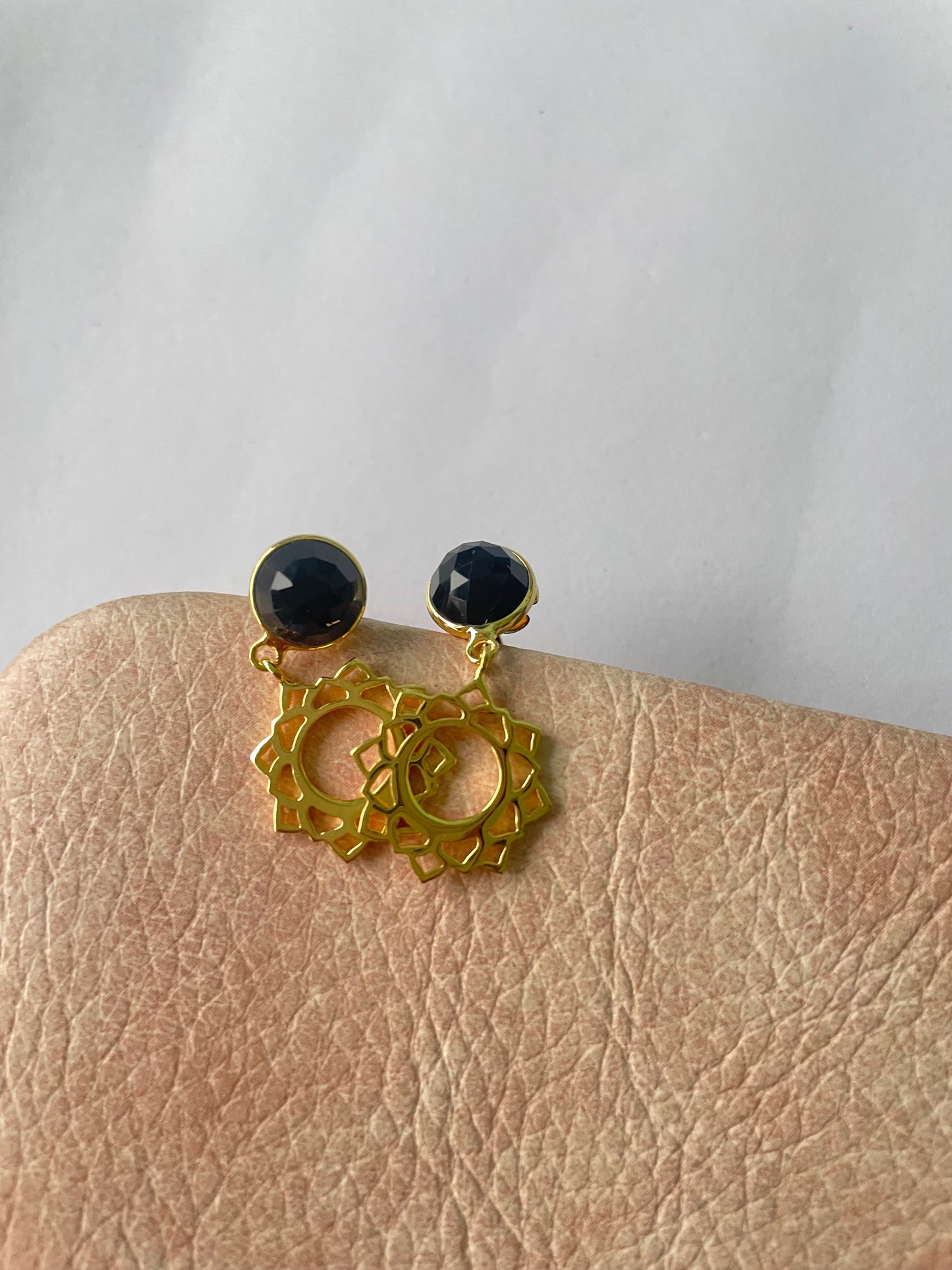 Black Onyx Energy Chakra 18Kt Gold Vermeil Earrings (925 Silver)