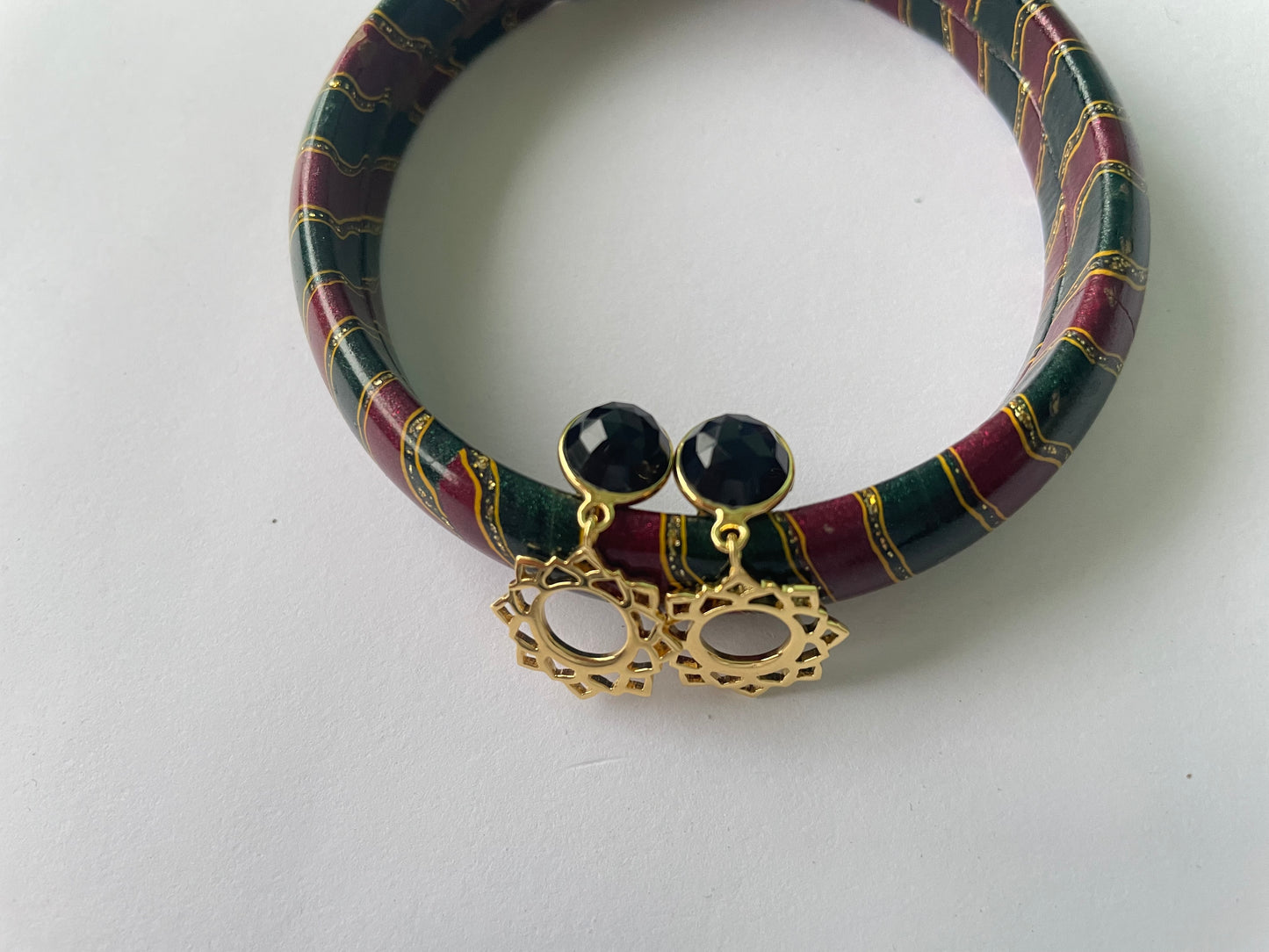 Black Onyx Energy Chakra 18Kt Gold Vermeil Earrings (925 Silver)