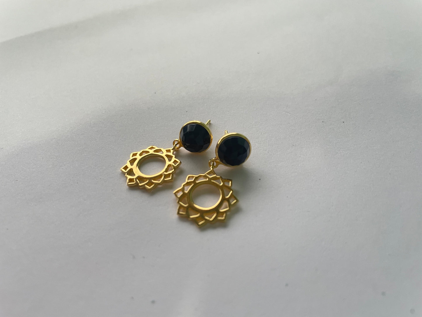 Black Onyx Energy Chakra 18Kt Gold Vermeil Earrings (925 Silver)