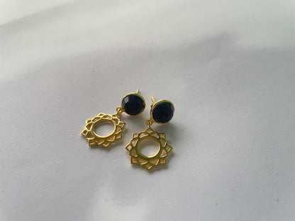 Black Onyx Energy Chakra 18Kt Gold Vermeil Earrings (925 Silver)
