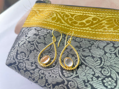 Rose Quartz Rope Style Tear Drop Earrings