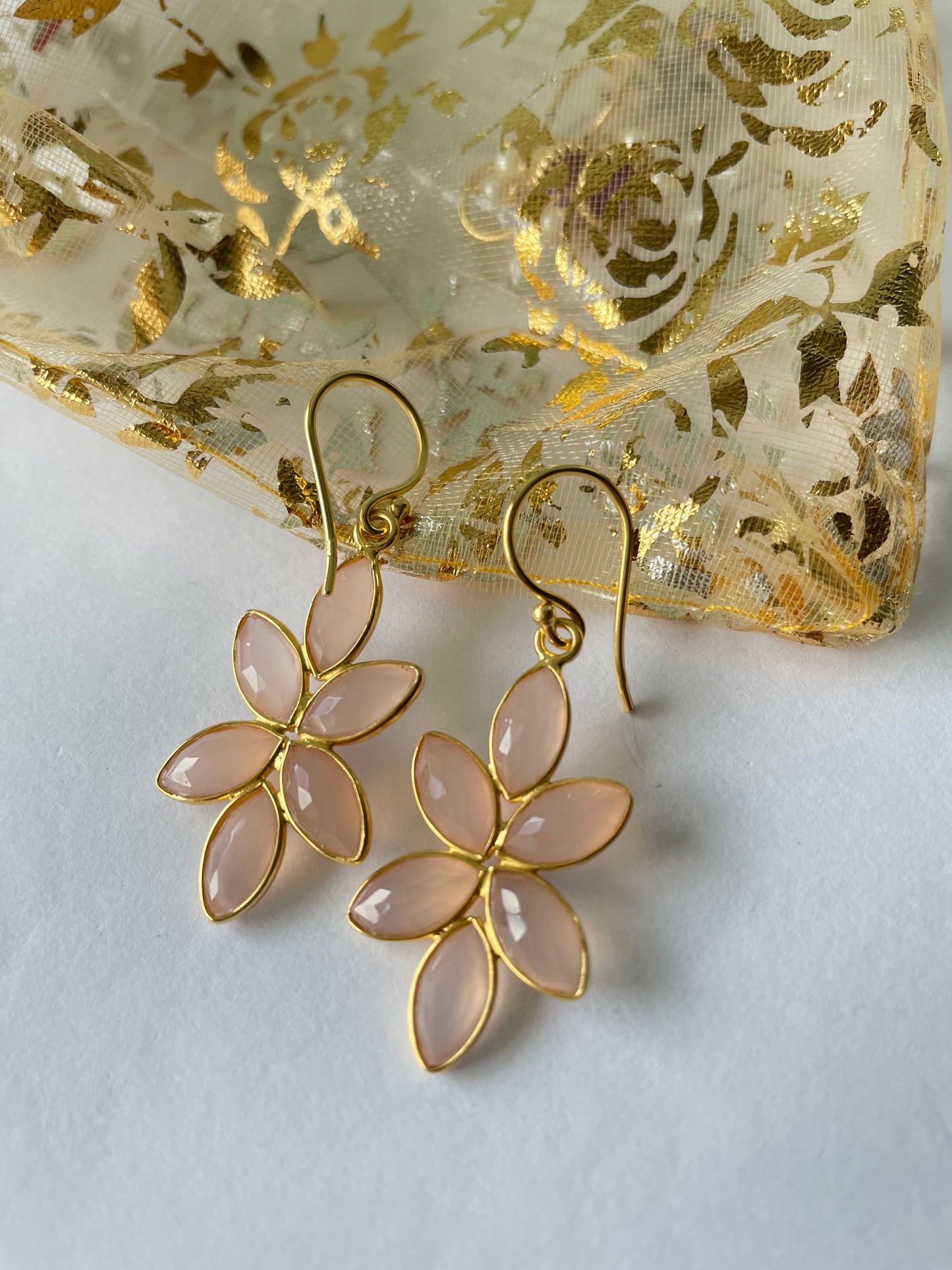 Rose Chalcedony Elegant Flower Earrings