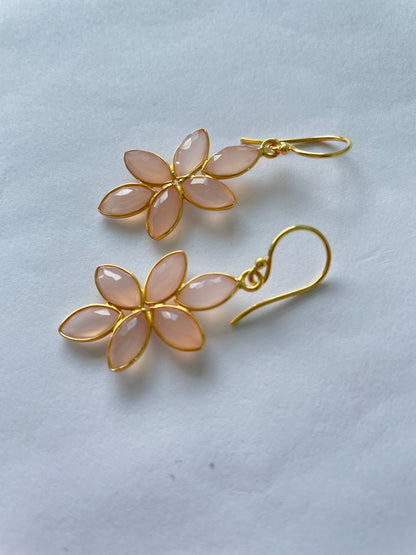 Rose Chalcedony Elegant Flower Earrings
