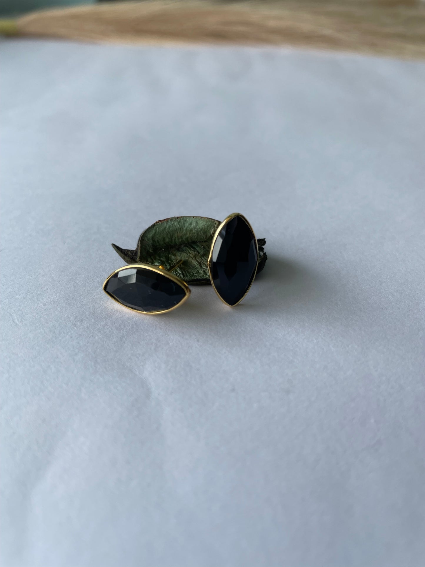 Classic Black Onyx Modern Stud Gold Vermeil Earrings (5X Gold Plated 925 Silver)