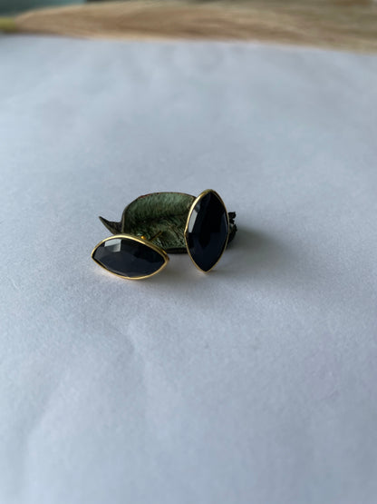 Classic Black Onyx Modern Stud Gold Vermeil Earrings (5X Gold Plated 925 Silver)