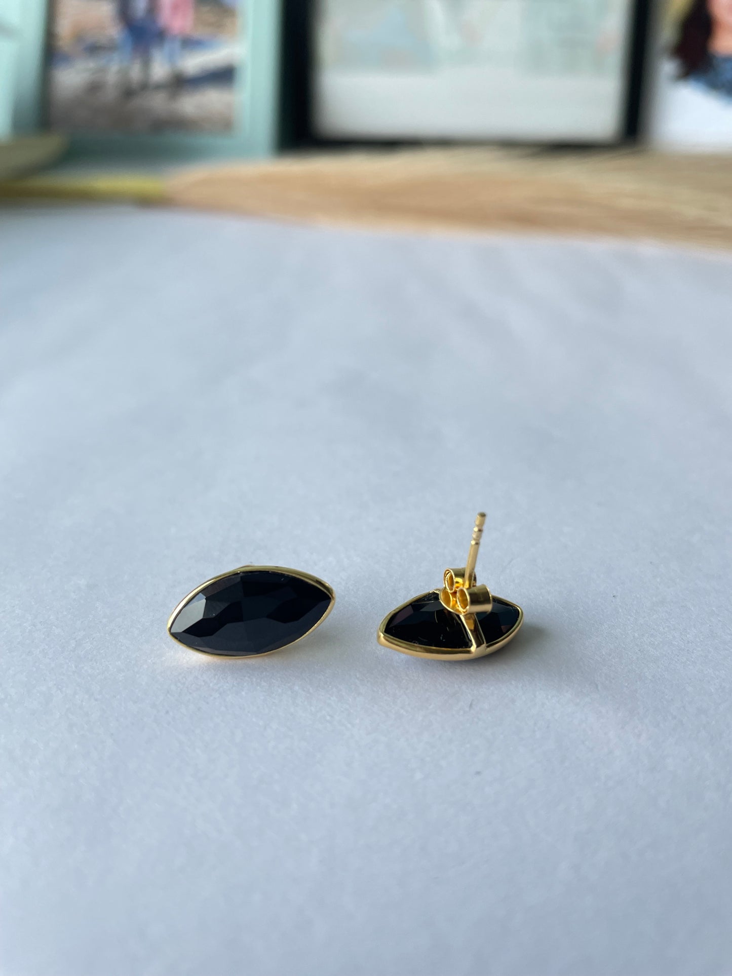 Classic Black Onyx Modern Stud Gold Vermeil Earrings (5X Gold Plated 925 Silver)