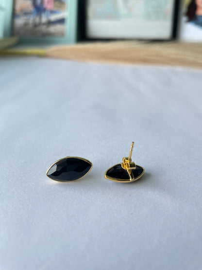 Classic Black Onyx Modern Stud Gold Vermeil Earrings (5X Gold Plated 925 Silver)