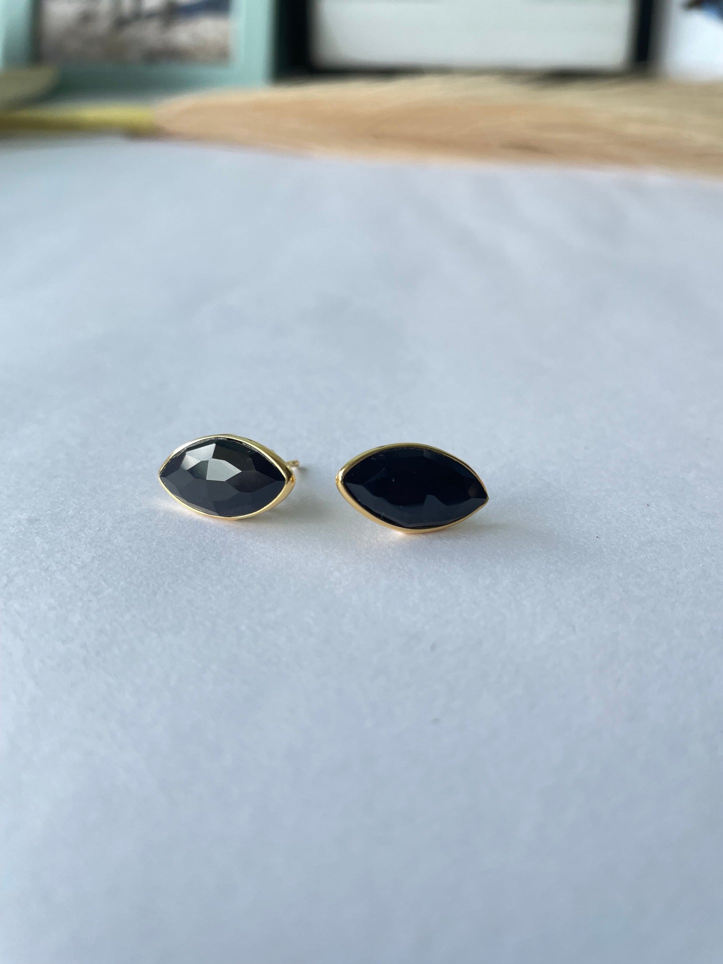 Classic Black Onyx Modern Stud Gold Vermeil Earrings (5X Gold Plated 925 Silver)