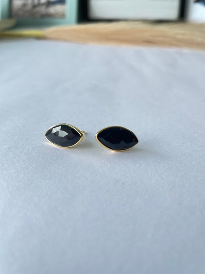 Classic Black Onyx Modern Stud Gold Vermeil Earrings (5X Gold Plated 925 Silver)