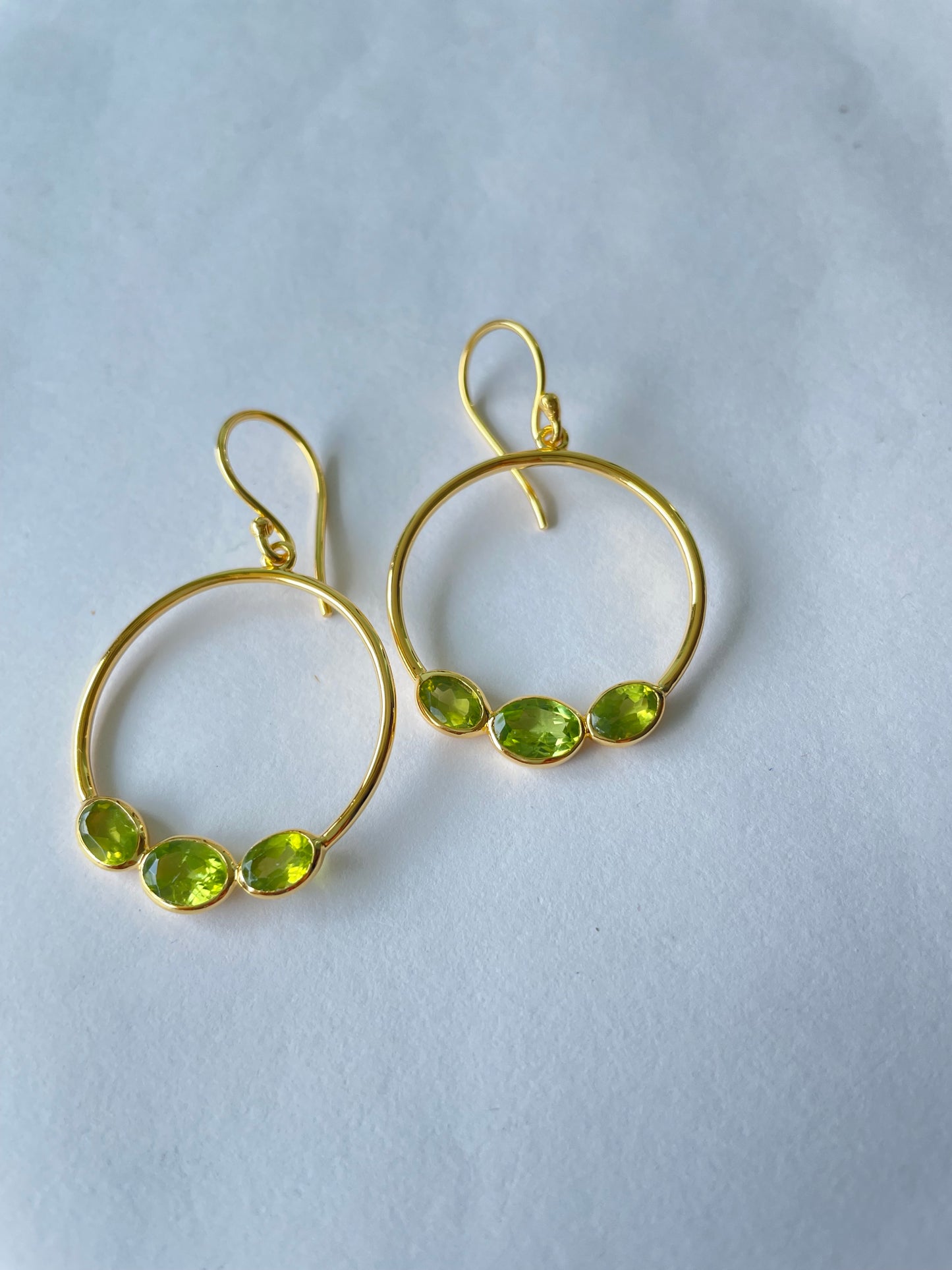 Triple Green Prehnite Hoop Gold Vermeil Earrings (5X Gold Plated)