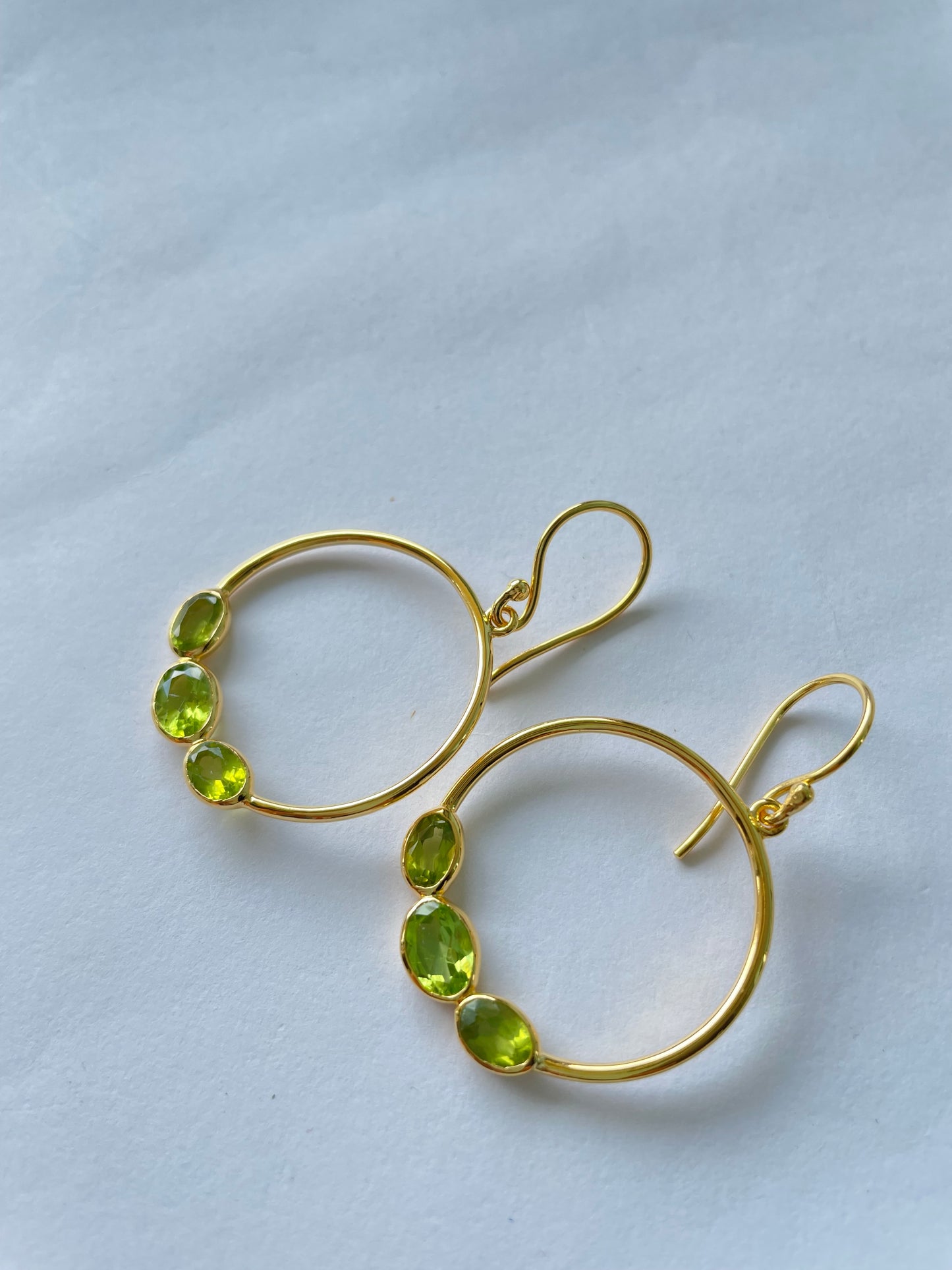 Triple Green Prehnite Hoop Gold Vermeil Earrings (5X Gold Plated)