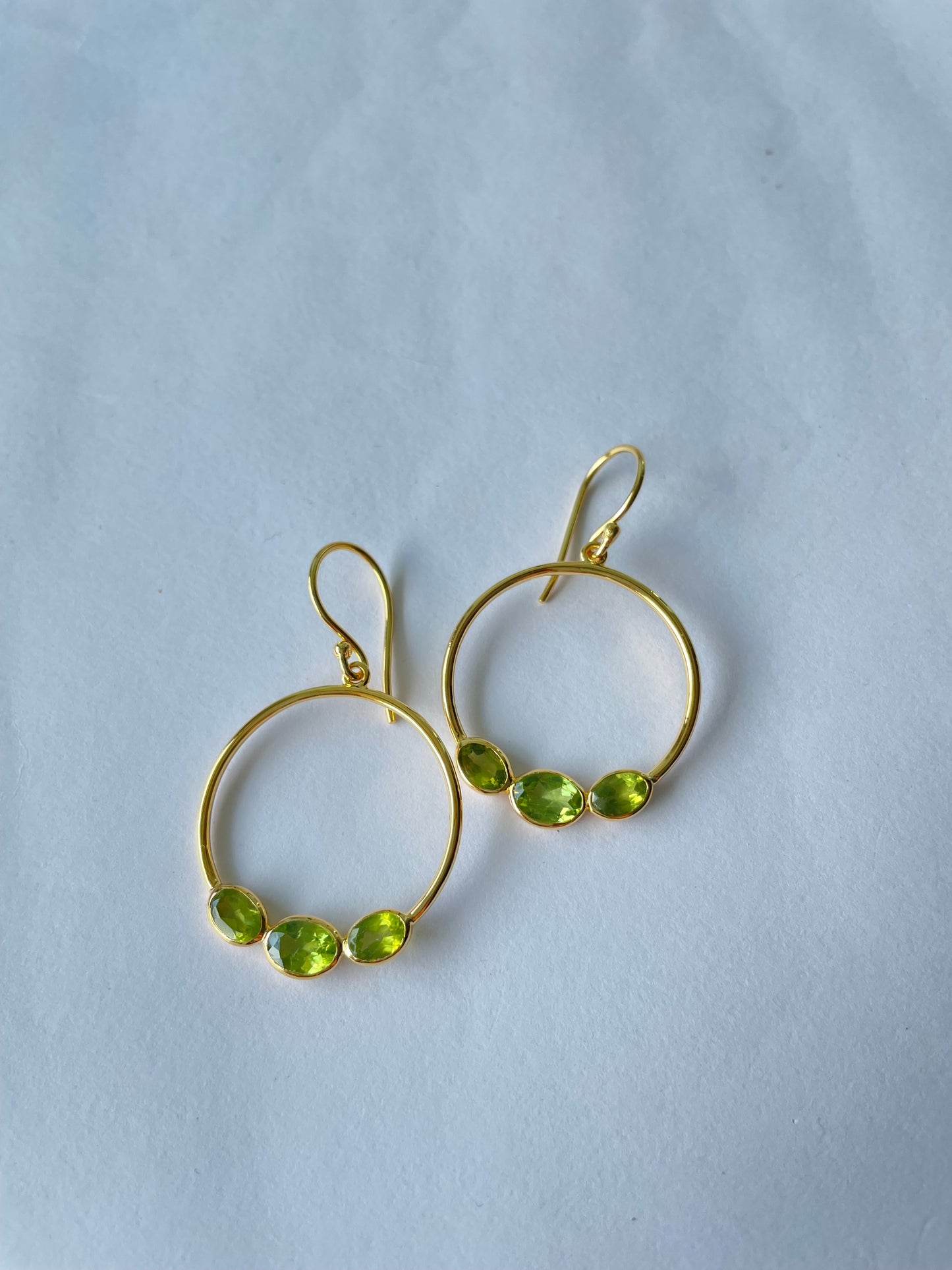 Triple Green Prehnite Hoop Gold Vermeil Earrings (5X Gold Plated)