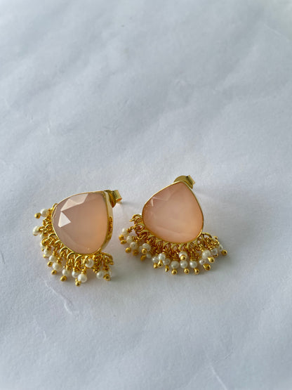 Rose Chalcedony Jhumka Earrings