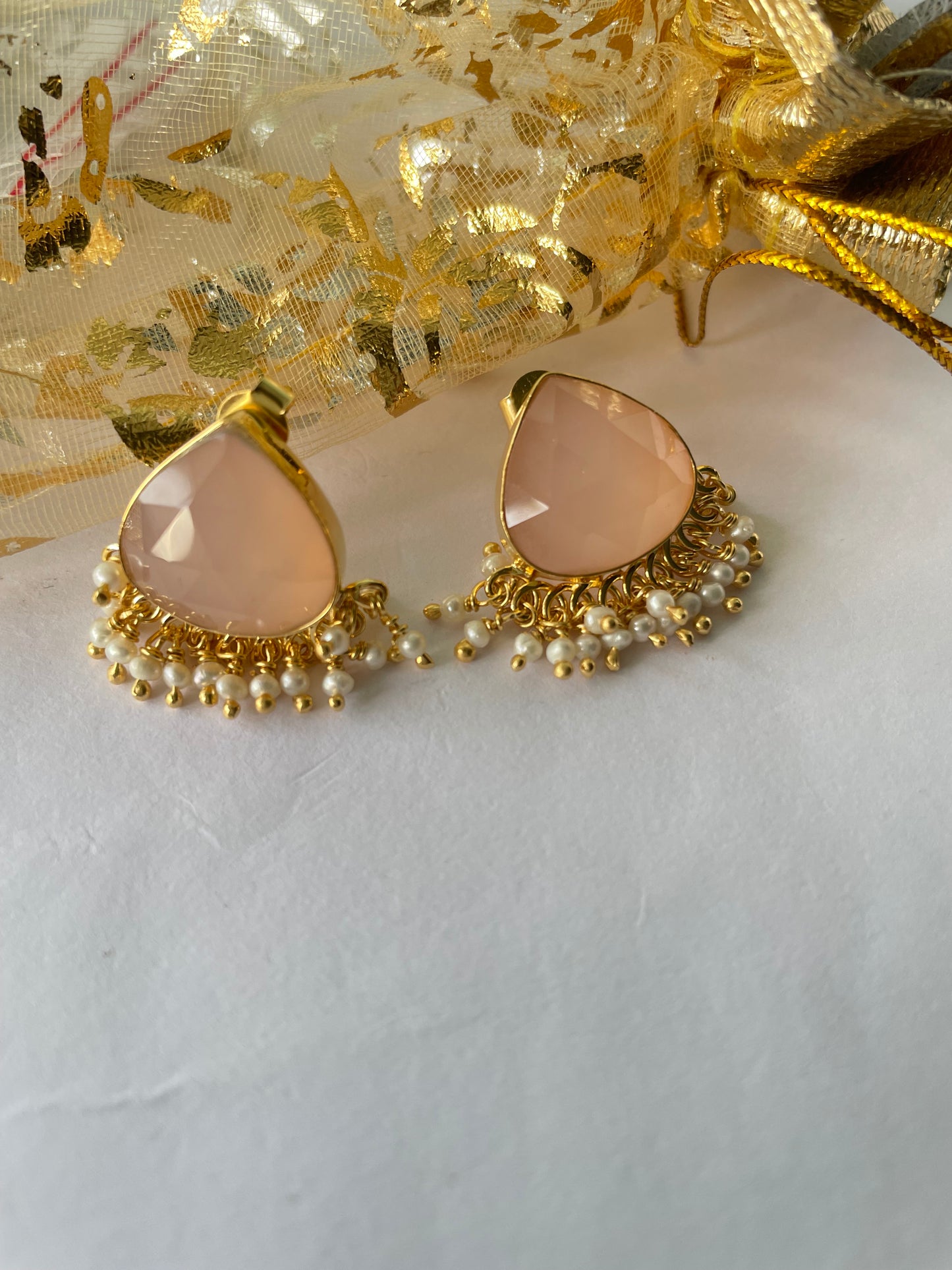 Rose Chalcedony Jhumka Earrings