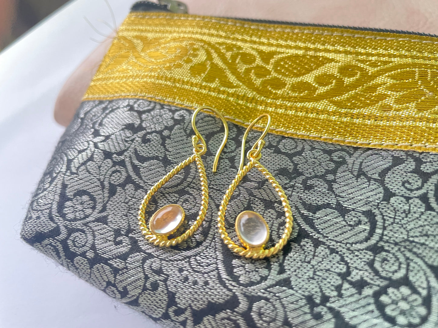 Rose Quartz Rope Style Tear Drop Earrings