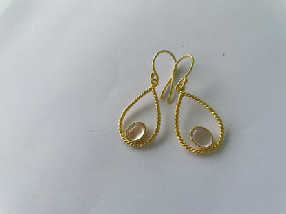 Rose Quartz Rope Style Tear Drop Earrings