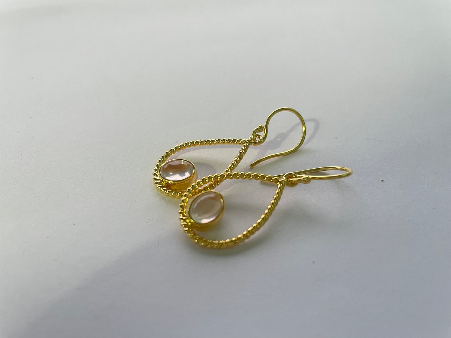 Rose Quartz Rope Style Tear Drop Earrings