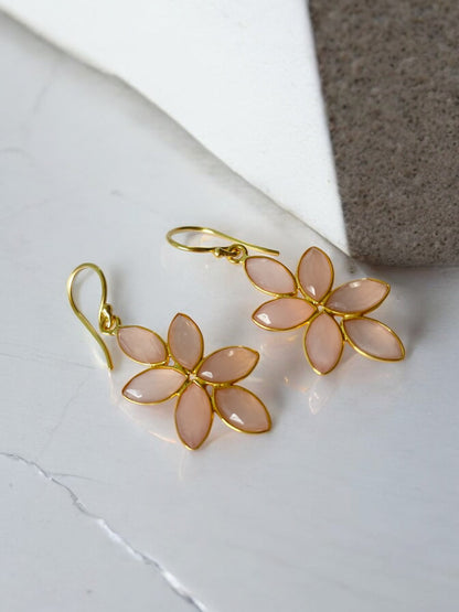 Rose Chalcedony Elegant Flower Earrings