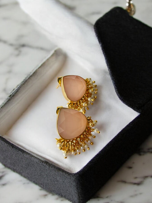Rose Chalcedony Jhumka Earrings