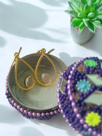 Rose Quartz Rope Style Tear Drop Earrings