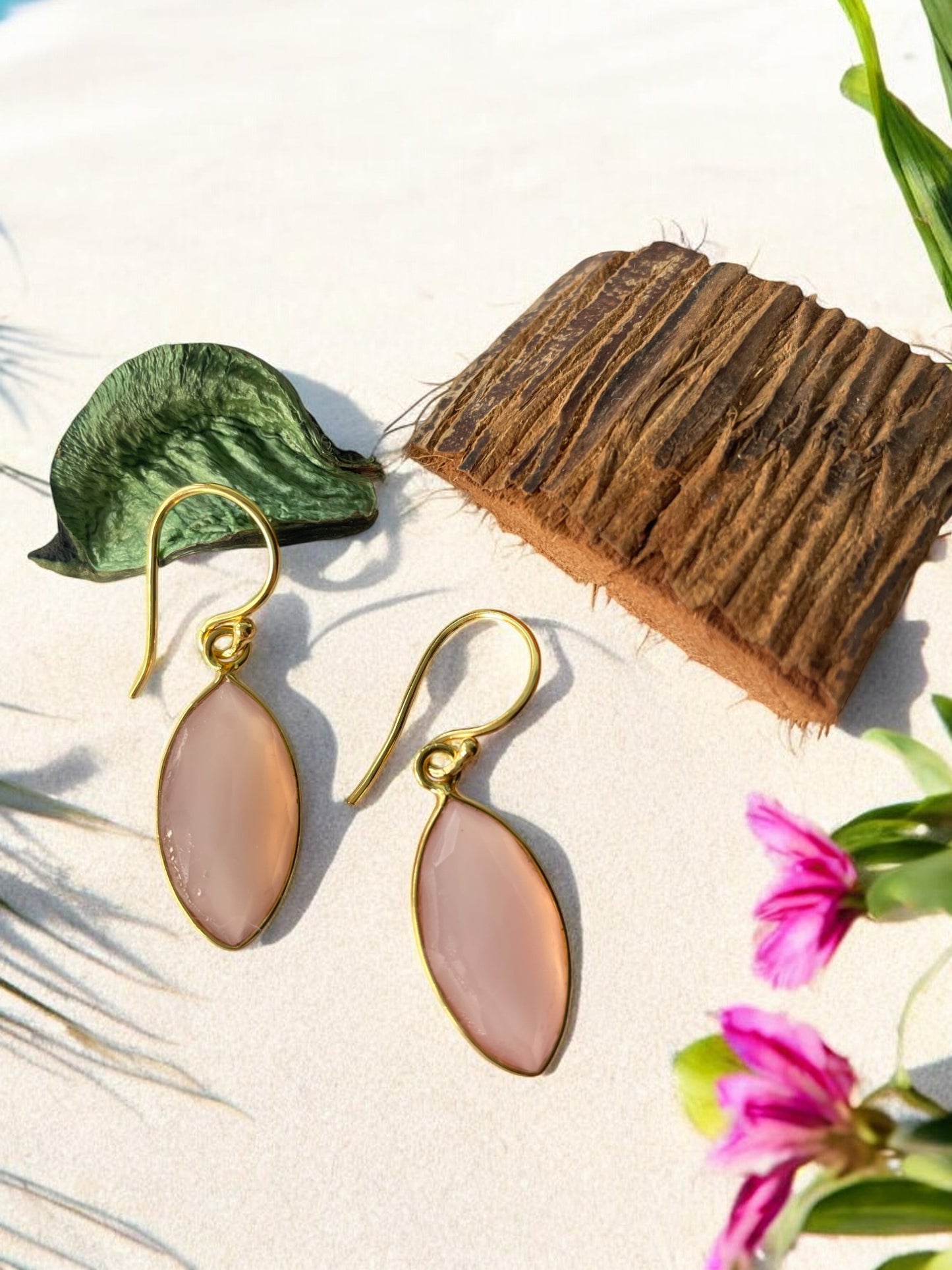 Rose Chalcedony Simple Drop Earrings